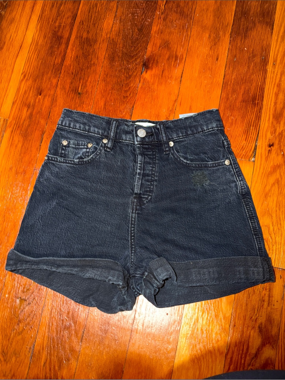 Women’s High-Waist Black Rolled-Hem Jean Shorts